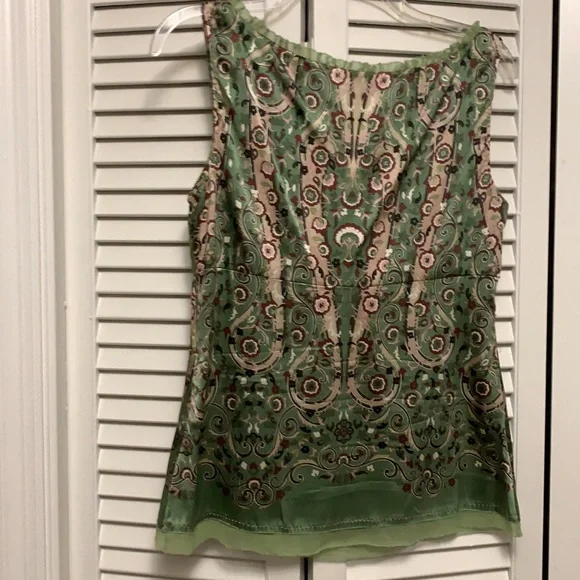 Anthropologie Style silk green art nouveau peasant top. Size M - Picture 4 of 6